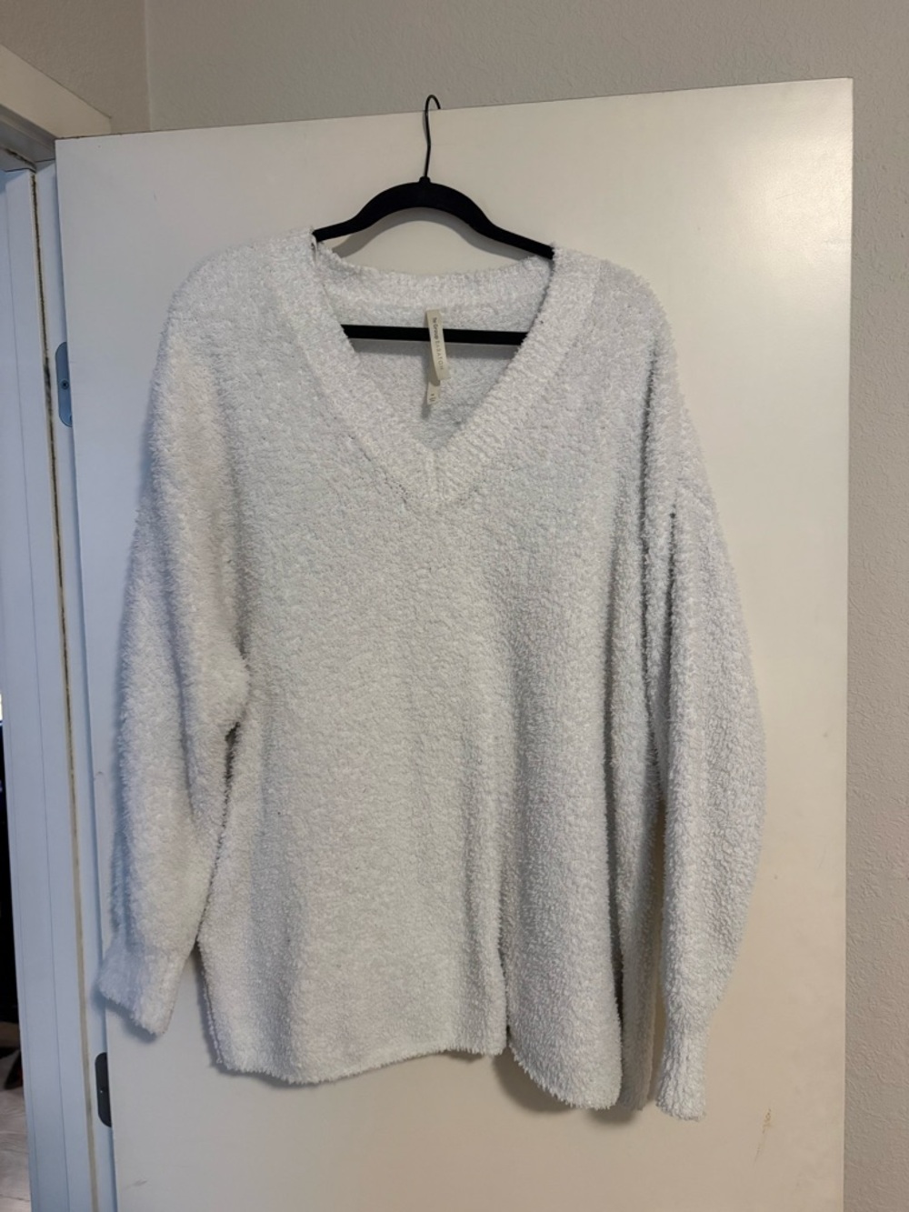 Babaton Plush V-Neck Sweater in Ivory White